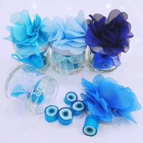 6 ADET Mavi Tonlarında Çiçekli Kavanozlu Nazar Lolly Şeker 189